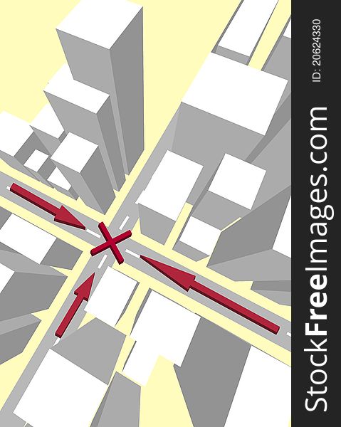 Crossroads traffic jam concept illustration