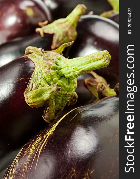 Bunch of shiny ripe eggplants