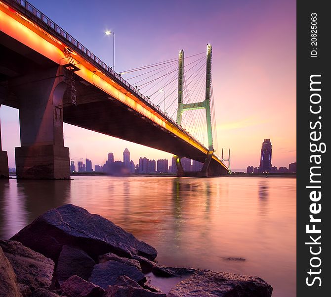 Named bayi bridge in the night of shanghai china.