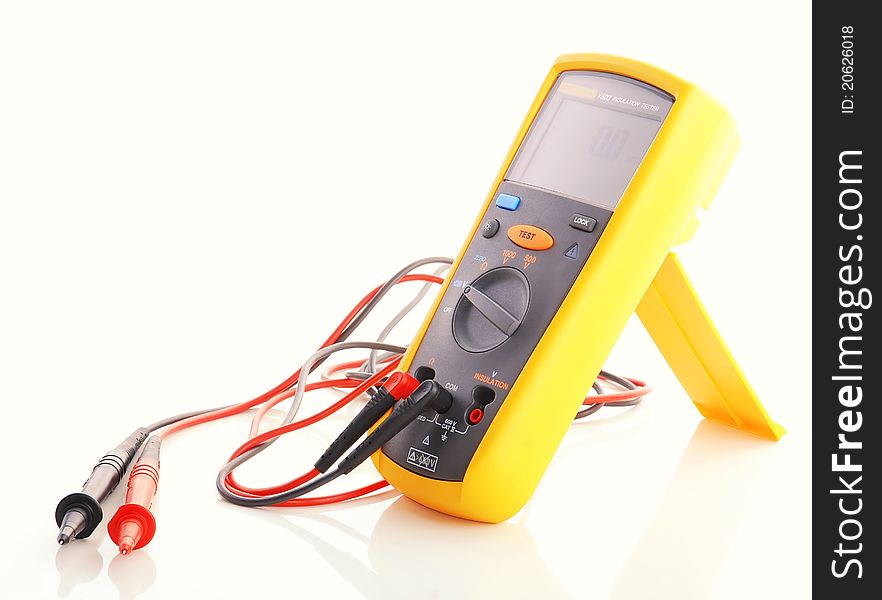 Digital insulation resistance tester isolated on white background