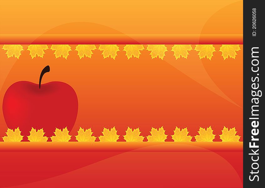 Autumn apple and leaf on autumn background