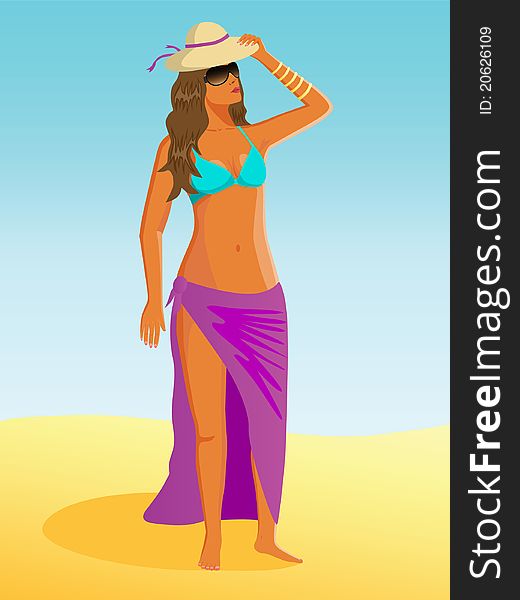 Girl In Hat On Beach