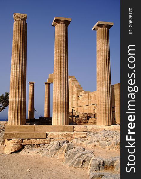 Ancient columns on Acropolis
 in Lindos, Greece,Rhodes. Ancient columns on Acropolis
 in Lindos, Greece,Rhodes