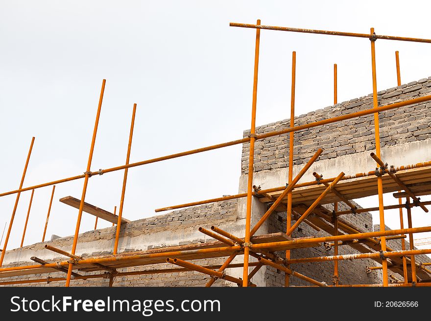 Closeup of scaffold in construction site