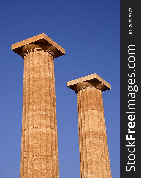 Ancient columns on Acropolis in Lindos, Greece,Rhodes. Ancient columns on Acropolis in Lindos, Greece,Rhodes