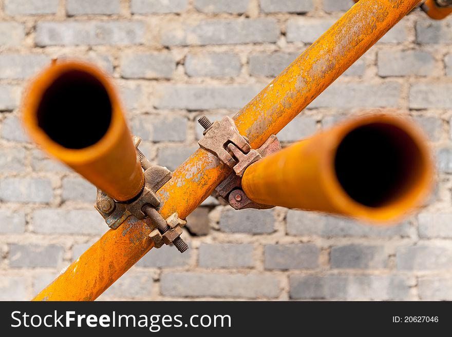 Rusty scaffold in a construction site