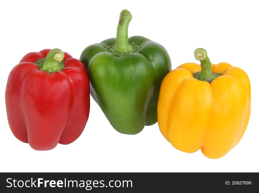 Color bulgarian peppers on a white background
