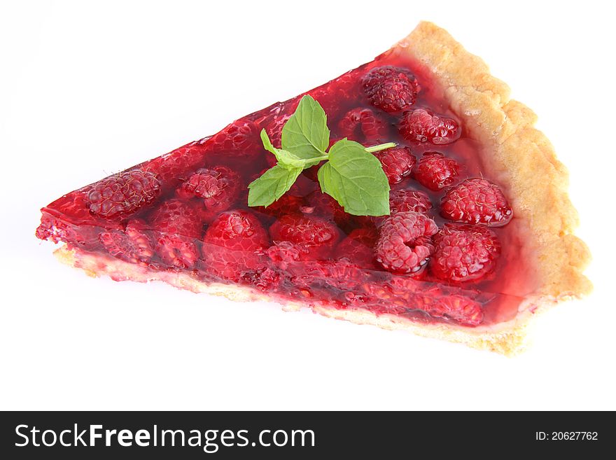 Raspberry Tart portion on a white background