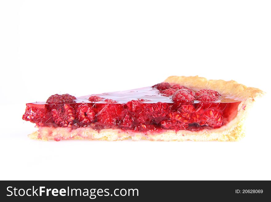 Raspberry Tart portion on a white background