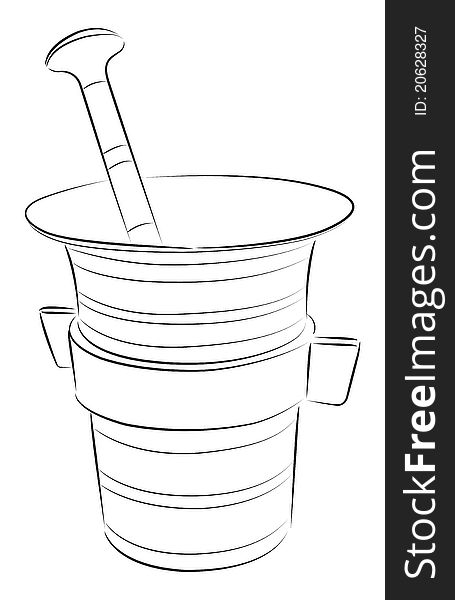 Simple mortar with pestle drawing