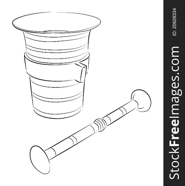 Simple mortar with pestle drawing