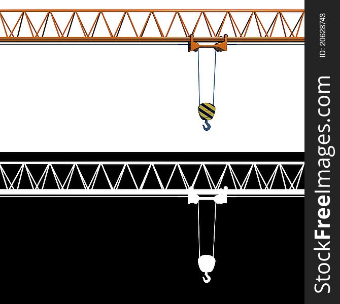 High resolution render of an orange crane jib with load hook on white. High resolution render of an orange crane jib with load hook on white