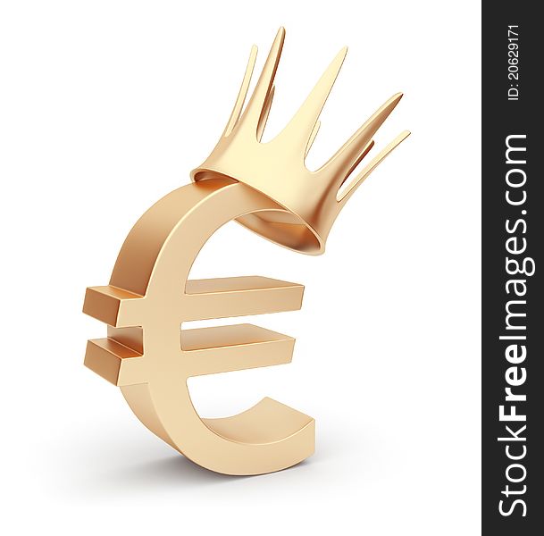 Golden Euro Currency 3D. Symbol. Isolated On White