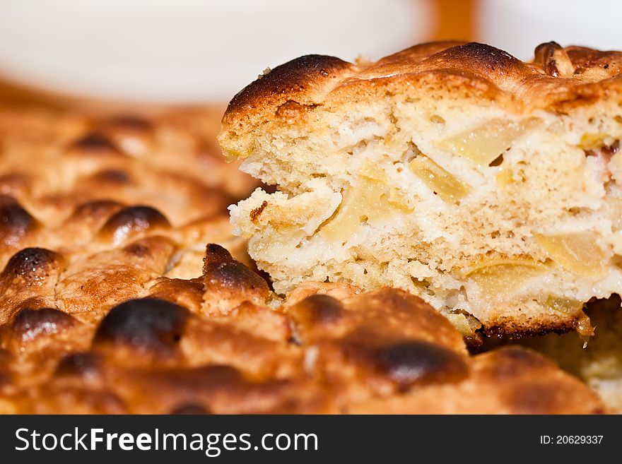 Tasty cake with crispy crust with apple filling