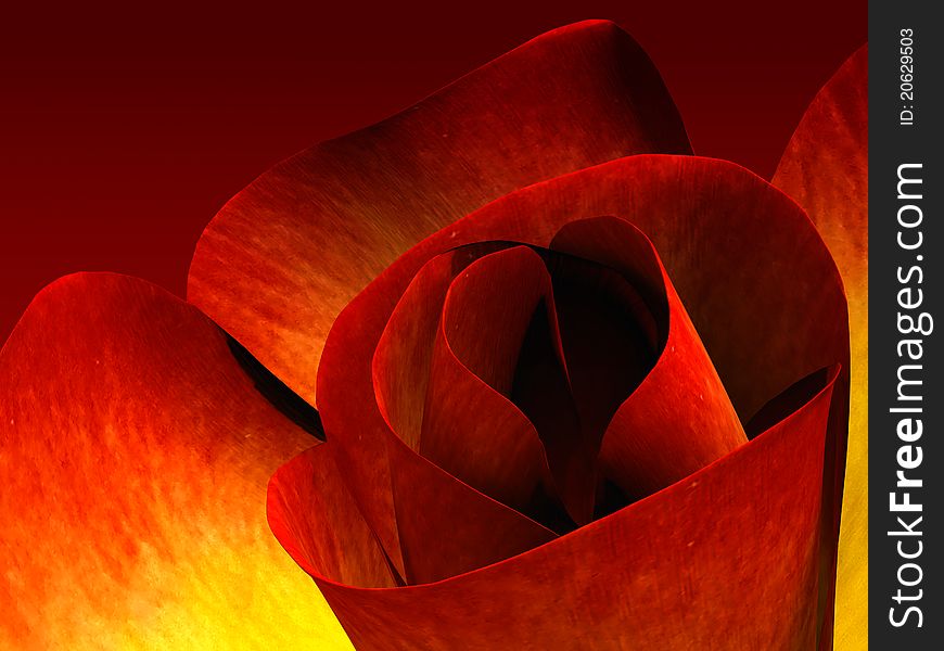 3D rendered red rose with petals in form of heart