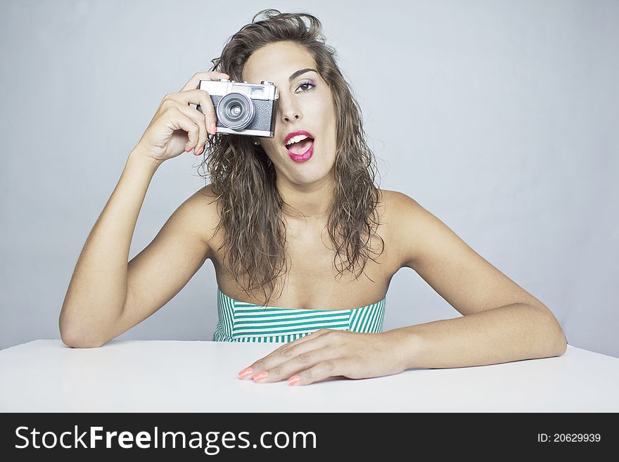 Woman whit old camera