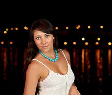 Sexy Brunette Woman Over Dusk Sky At Sunset Stock Photography Sexy Brunette Woman Over Dusk Sky At Sunset Stock Photography