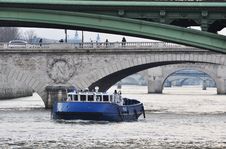 Police Boat On The River Seine, Paris Royalty Free Stock Photography Police Boat On The River Seine, Paris Royalty Free Stock Photography