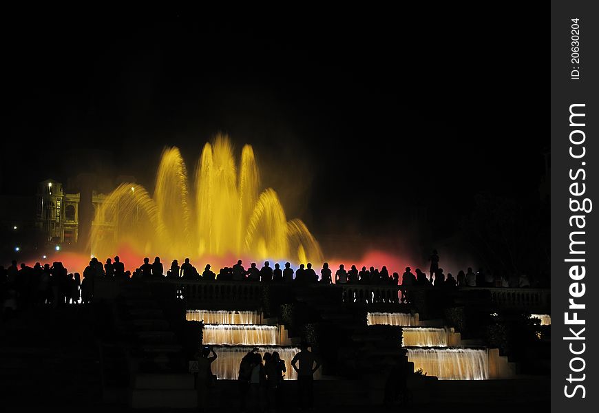 Evening show of magic fountain barcelona color. Evening show of magic fountain barcelona color