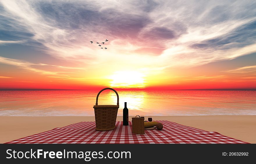 Picnic on the sunset beach