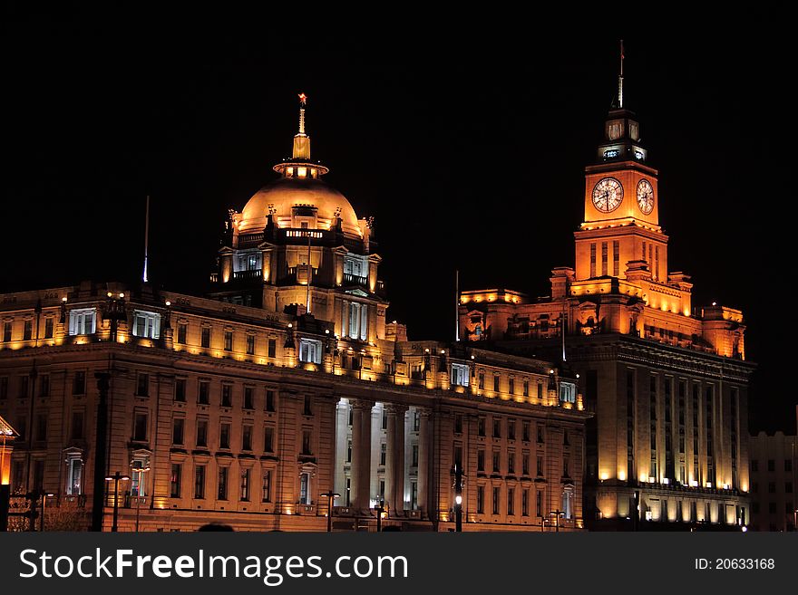 Night view of Shanghai, China modern buildings, famous wantan. Night view of Shanghai, China modern buildings, famous wantan