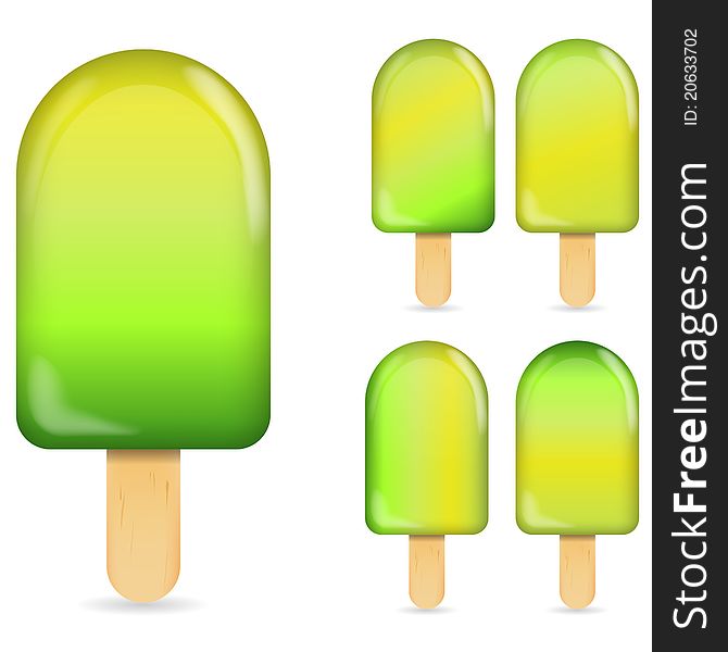 Classic green ice cream bar or ice pop isolated on white