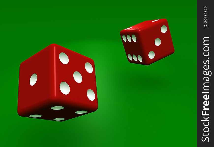 Rolling dice on green background