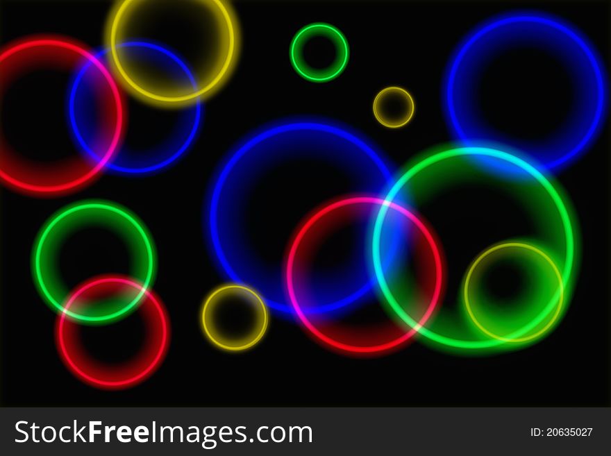 Bright beautiful concentric circles on a black background