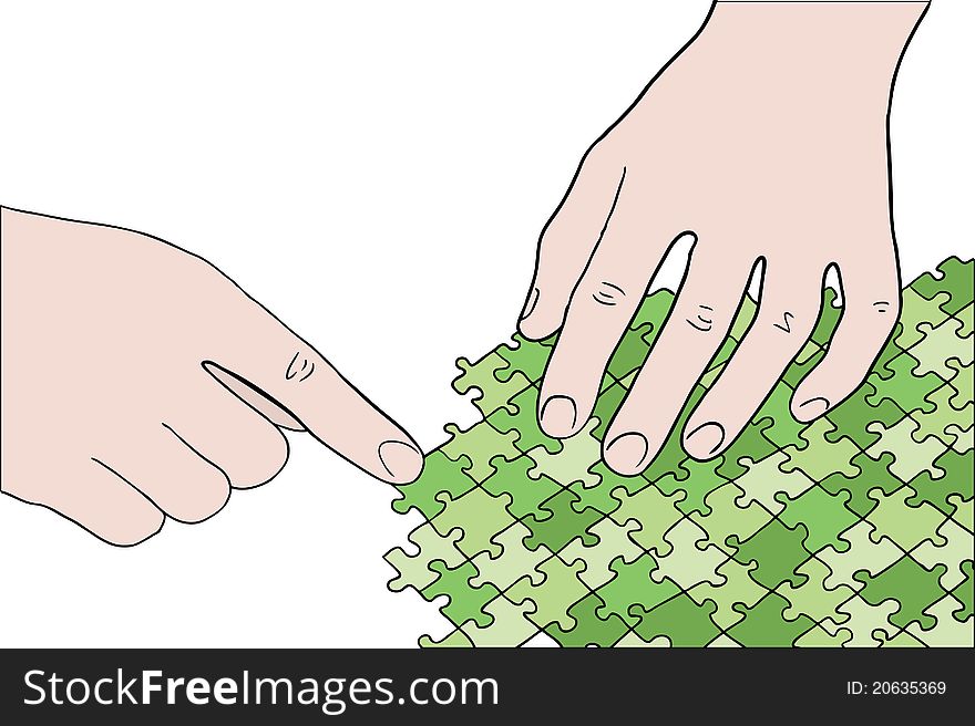 Hands Assembling Green Puzzle