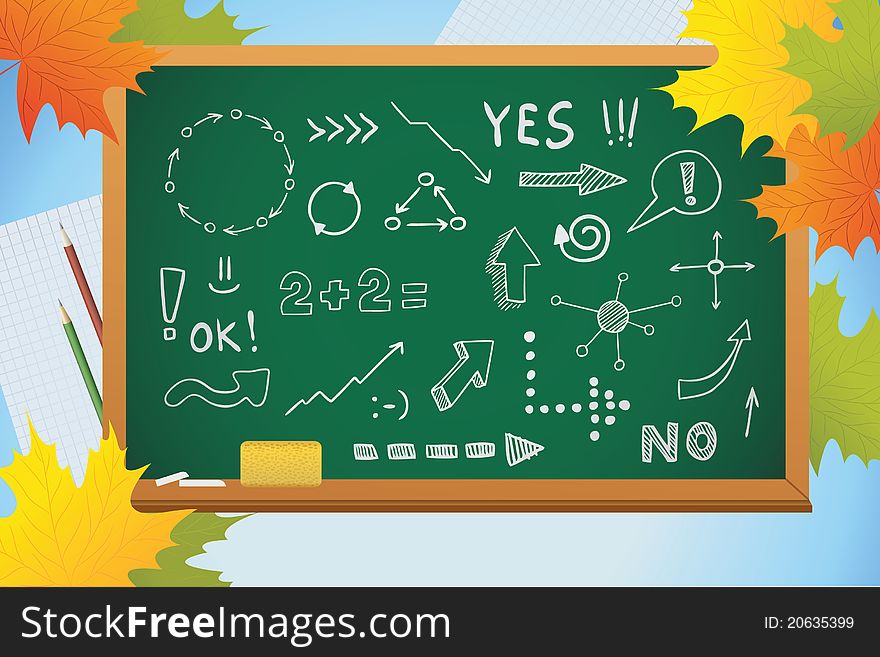 School Background With Symbols On Blackboard