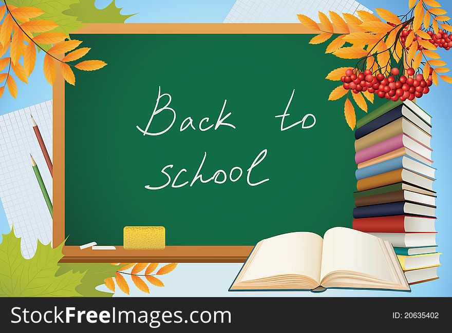 School Autumn Background With Blackboard