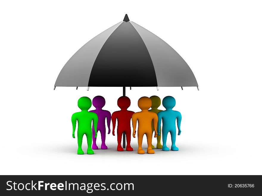 Colorful people standing with a black umbrella