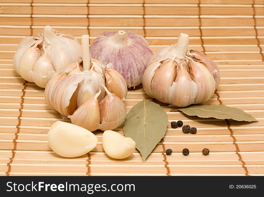Food garlic on wood background
