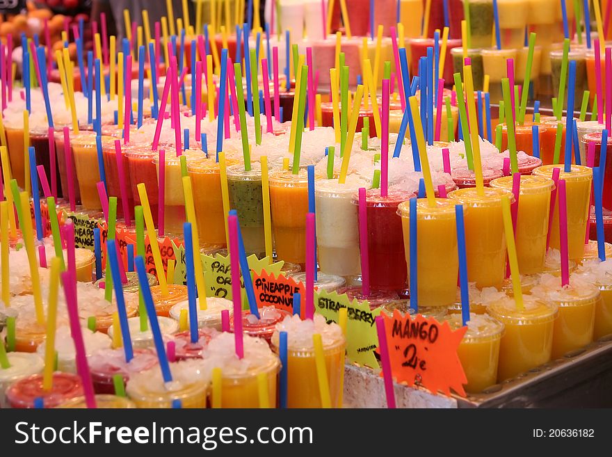 Sweet fresh juices in market