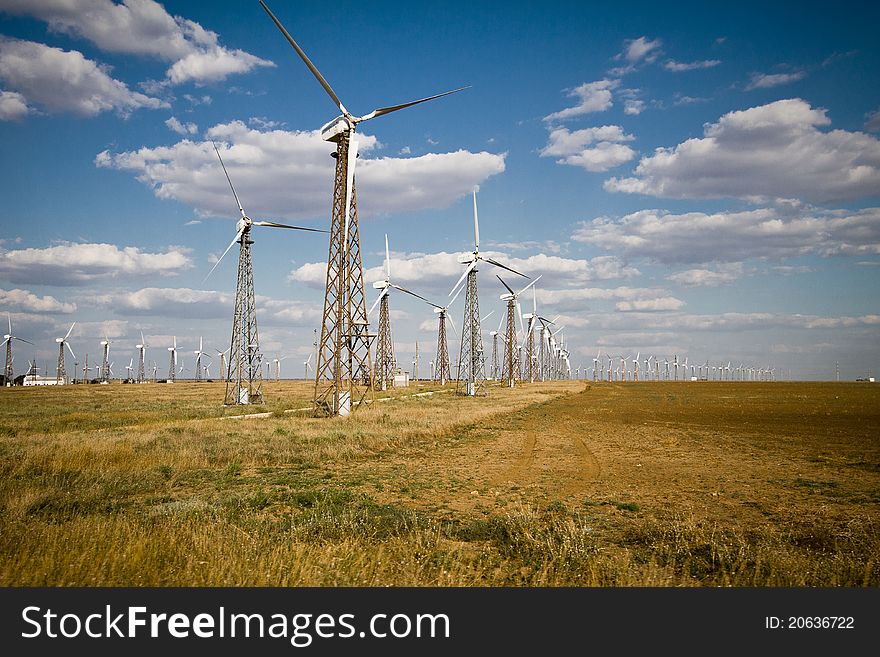 Wind turbines farm in Crimea, Ukraine