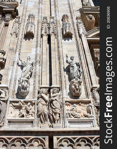 Detail of the Milan Cathedral (Duomo di Milano) church in the center of Milan, Italy
