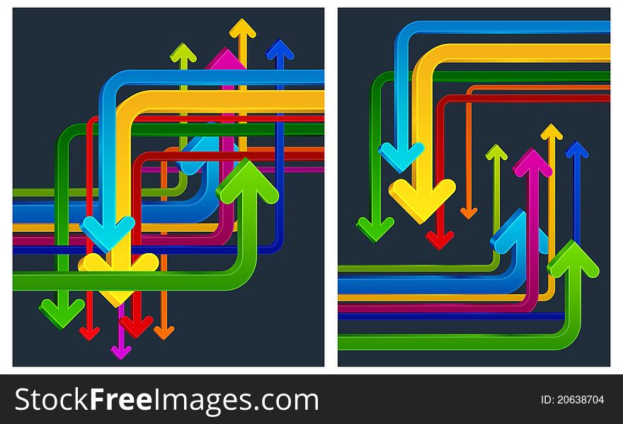 Abstract background with colored arrows on black,  illustration