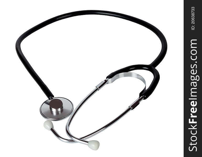 Chrome medical stethoscope isolated on a white background. Chrome medical stethoscope isolated on a white background