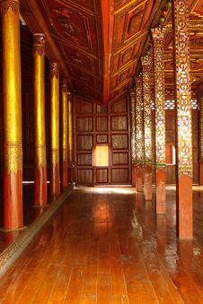 Interior Of Thai Wooden Temple Stock Image