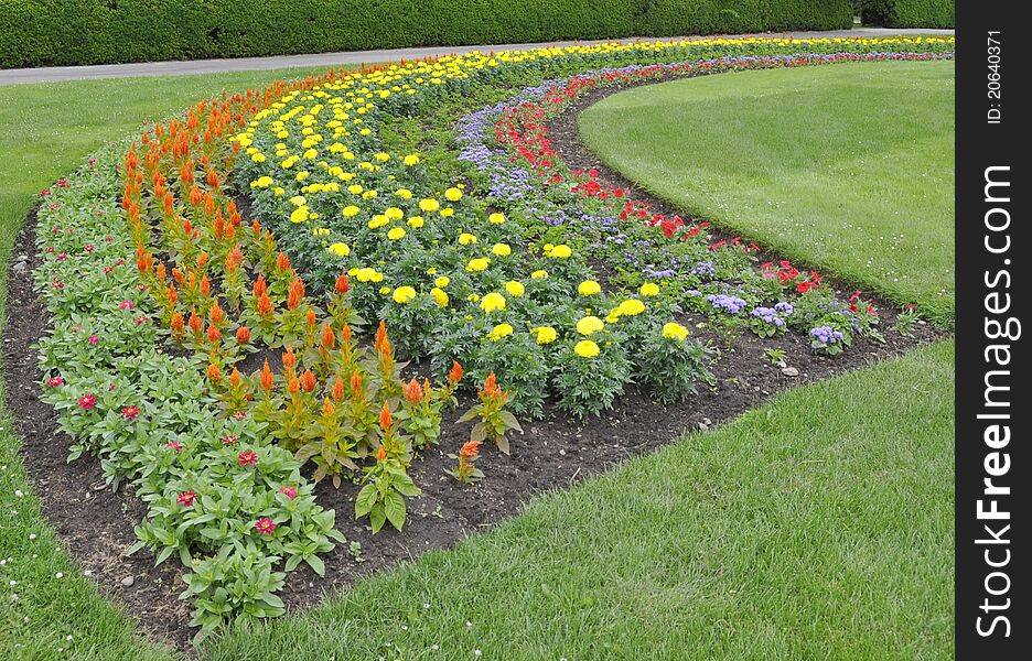 Flowerbed shaped and colorful as a rainbow, Royal Botanical Gardens Burlington Ontario, Canada. Flowerbed shaped and colorful as a rainbow, Royal Botanical Gardens Burlington Ontario, Canada