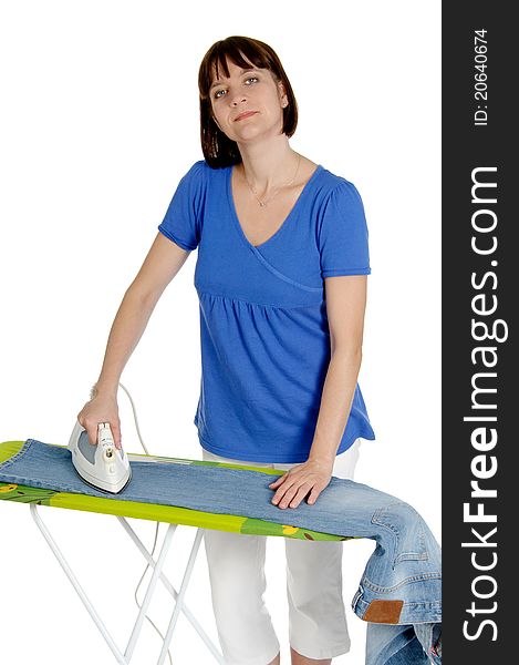 Woman ironing trousers