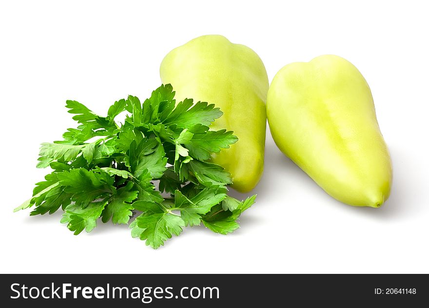 Pepper and parsley isolated on white background