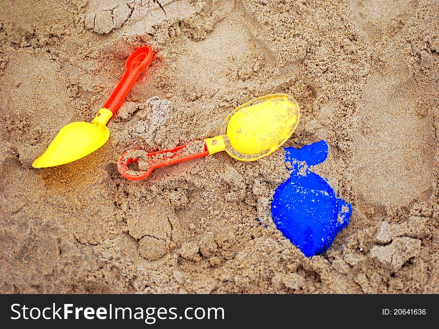 Some sand toys in the seabeach. Some sand toys in the seabeach