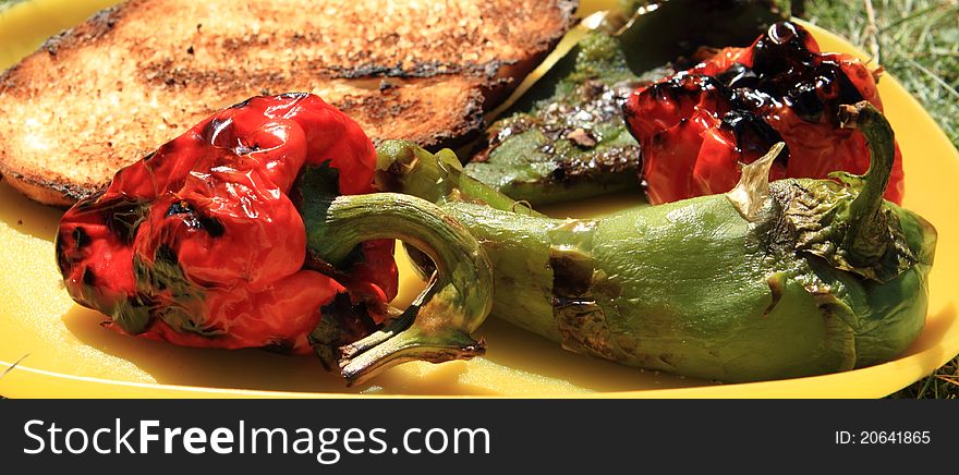 Grilled pepper on a plate