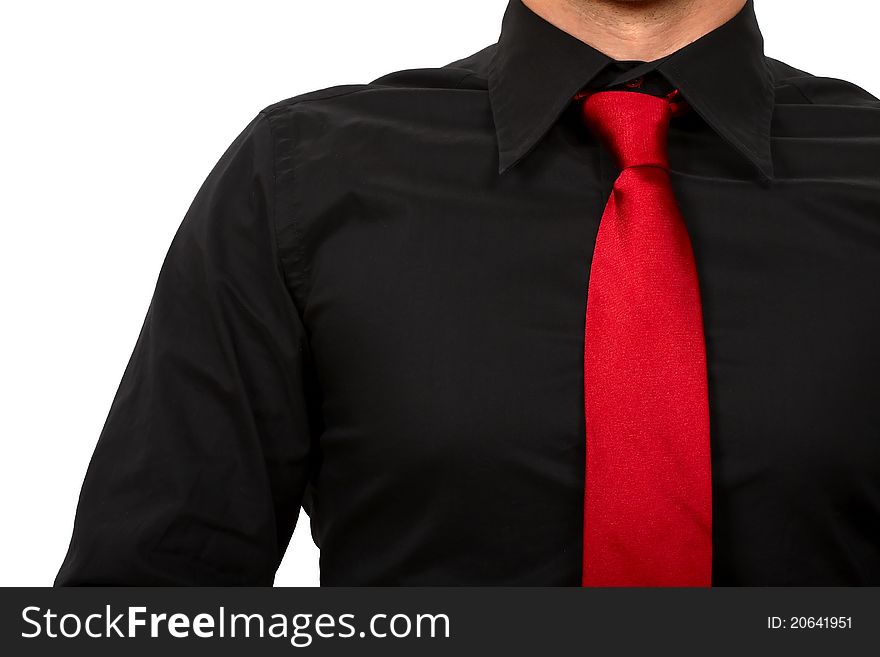 Young businessman with red tie on white background. Young businessman with red tie on white background.