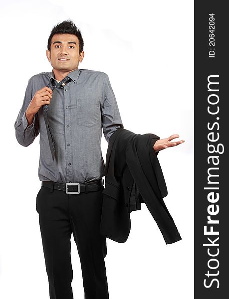 Portrait Of Businessman Gesturing Do Not Know Sign