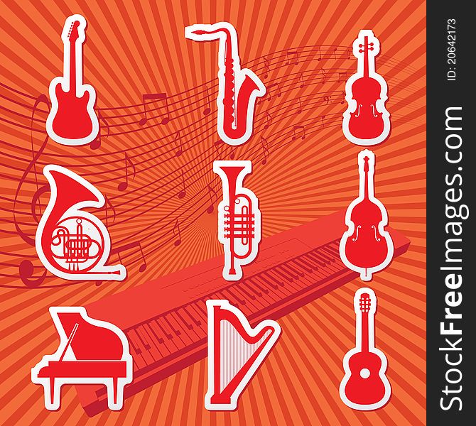 Vector illustration of icons of musical instruments