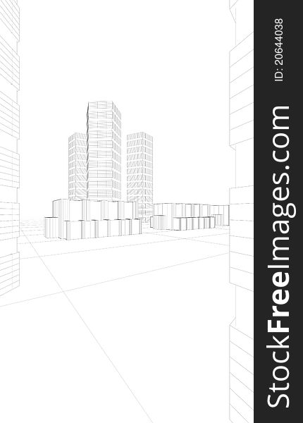 Illustration of big modern buildings downtown. Illustration of big modern buildings downtown