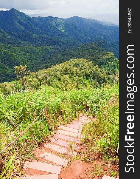 Footpath on mountain in Thailand