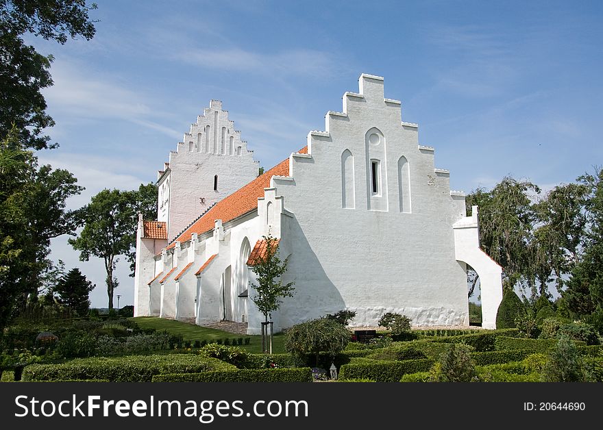 Landscape with typical white church on Funen